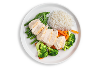 Oven Roasted Chicken Breast With Salt, Pepper, Lemon Wedge, basmati rice & seasonal vegetables- 350 g