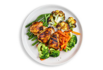 Chargrilled Chicken Thigh Fillet With Salt And Pepper, seasonal vegetables- 450 g