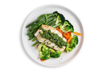 Sous vide barramundi With Special Greek Sauce, seasonal vegetables- 350 g