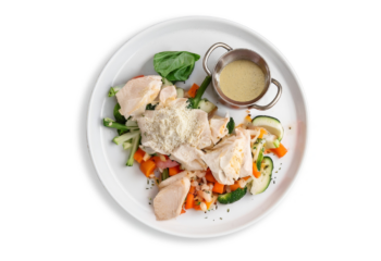 Herb And Parmesan Baked Chicken Breast, seasonal vegetables- 450 g